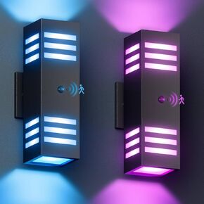 KIZON Smart Outdoor Wall Lights Motion Sensor RGBCW Dusk to Dawn Outdoor Light Fixture, Color Changing Exterior Sconce Light APP Control, Outdoor Lights for House, Works with Alexa Google Assistant