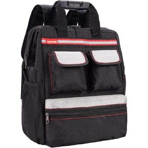 Backpack Tool Bag with Padded Back Support Heavy Duty Tool Kit Carrier Storage Bags for Electrician, Plumber, HVAC, Cable Repairman
