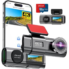 Dash Cam 4K Front, Built-in WiFi Dash Camera for Cars, 1.47''IPS Screen Mini Dashcam with APP, 170°Wide Angle, 24H Parking Monitor, Night Vision, WDR, G-Sensor, with 64G SD Card, Support 256GB Max