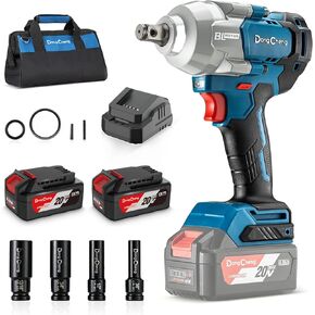 Dong Cheng 20V Brushless Impact Wrench, 515 ft-lbs High Torque, 1/2 inch 4-Speed Cordless Impact Gun, Power Wrench for Automotive Use, Includes 2 x 4.0Ah Battery & Charger