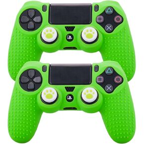 Silicone Skin for PS4 Controller x 2(Apple Green) with Exclusive Thumb Grips x 4