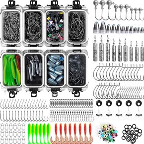 Ghosthorn Fishing Gear Set Fishing Tackle Box with Tackle Included Fishing Accessories Kit Organized fishing Lures Hooks Weights Beads for Bass Trout Walleye (340pcs Fishing Accessories Kit)