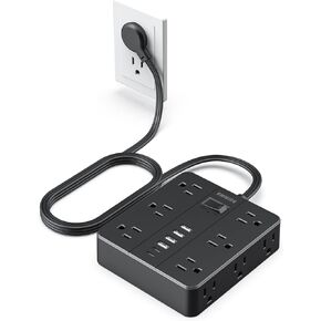 Power Strip Flat Plug with 12 Outlets 6 USB(2 USB C),SMNICE Surge Protector Charging Station with Overload Protection,5ft Extension Cord Widely Spaced Multiple Outlets for Home Office Dorm Essentials in Kuwait