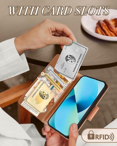 Buleens for iPhone 13 Wallet Case for Women - مع حامل البطاقة لـ iPhone 13 flip case crossbody لطيف جمالي i phone 13 case with Strap Kickstand for Girls Girly ، Black Flower in Kuwait