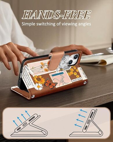 Buleens for iPhone 13 Wallet Case for Women - مع حامل البطاقة لـ iPhone 13 flip case crossbody لطيف جمالي i phone 13 case with Strap Kickstand for Girls Girly ، Black Flower in Kuwait