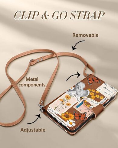 Buleens for iPhone 13 Wallet Case for Women - مع حامل البطاقة لـ iPhone 13 flip case crossbody لطيف جمالي i phone 13 case with Strap Kickstand for Girls Girly ، Black Flower in Kuwait