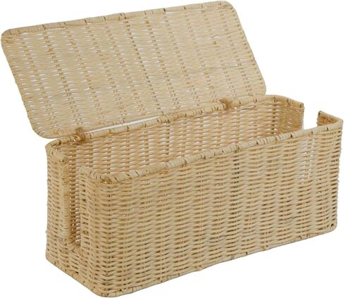 PEMAR Natural Rattan Wicker Cable Management Box, Cable Organizer, 2 Open Slots, Under Desk Cord Organizer, Cover & Hide Power Strips for TV Desk, Computer, Router, USB Hub (Natural Brown Color) in Kuwait