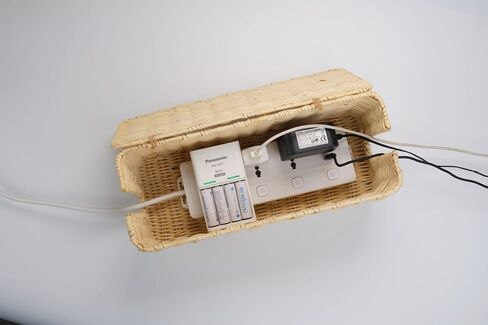 PEMAR Natural Rattan Wicker Cable Management Box, Cable Organizer, 2 Open Slots, Under Desk Cord Organizer, Cover & Hide Power Strips for TV Desk, Computer, Router, USB Hub (Natural Brown Color) in Kuwait