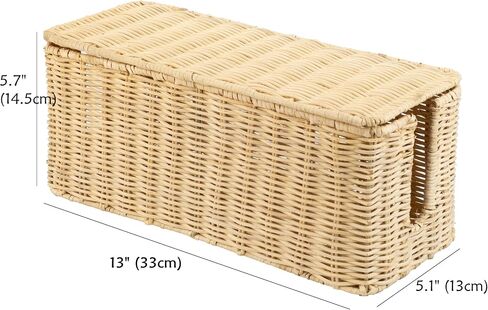 PEMAR Natural Rattan Wicker Cable Management Box, Cable Organizer, 2 Open Slots, Under Desk Cord Organizer, Cover & Hide Power Strips for TV Desk, Computer, Router, USB Hub (Natural Brown Color) in Kuwait