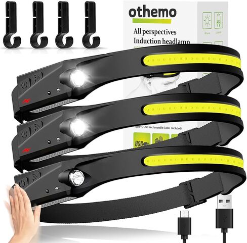 Othemo230 LED Headlamp, 230° Wide Beam Head Lamp, Motion Sensor LED Headlamp Rechargeable, 5Mode Headlamps for Adults, Bright Head Lights for Forehead, Hard Hat Headlight, Camping Essentials Gear 1Pcs in Saudi Arabia