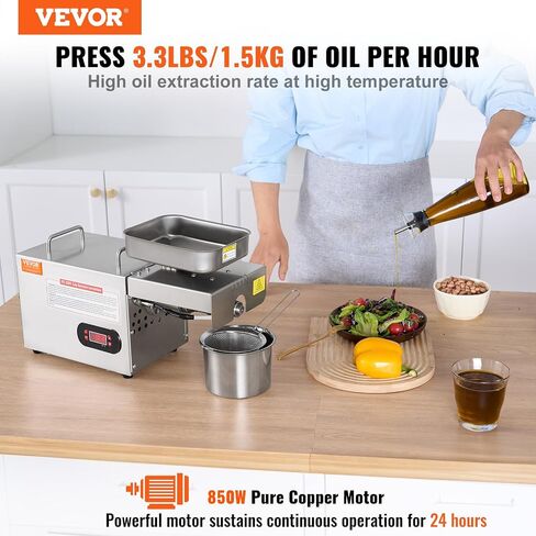 VEVOR Manual Oil Press Machine, Stainless Steel Oil Extractor Machine, Detachable Oil Presser for Effortless Cleaning, Household Oil Expeller for Pressing Peanuts, Sesame Seeds, Rapeseed, Tea Seeds in Saudi Arabia