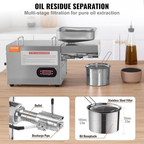 VEVOR Manual Oil Press Machine, Stainless Steel Oil Extractor Machine, Detachable Oil Presser for Effortless Cleaning, Household Oil Expeller for Pressing Peanuts, Sesame Seeds, Rapeseed, Tea Seeds in Saudi Arabia