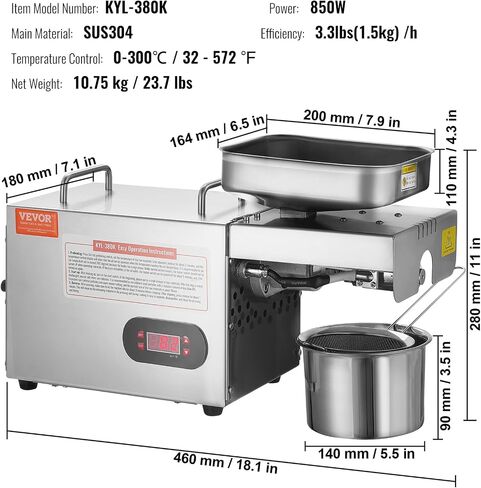 VEVOR Manual Oil Press Machine, Stainless Steel Oil Extractor Machine, Detachable Oil Presser for Effortless Cleaning, Household Oil Expeller for Pressing Peanuts, Sesame Seeds, Rapeseed, Tea Seeds in Saudi Arabia