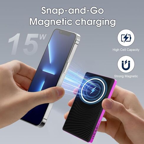 Dbasne Magnetic Portable Charger, 5,000mAh Mag-Safe Slim Wireless Power Bank with USB C PD 20W QC3.0 Wired Fast Charging, Battery Pack Compatible with iPhone 16/16 Pro/16 Pro Max/15/15 Pro Series in Saudi Arabia