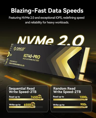 ORICO Industrial SSD 1TB M.2 NVMe SSD, PCIe 4.0 Drive with 7100MB/s Read Speed, Advanced Data Security and Innovative Heatsink, for Edge Computing, Industrial PC, Personal Laptop and PS5 - IG740PRO in Saudi Arabia