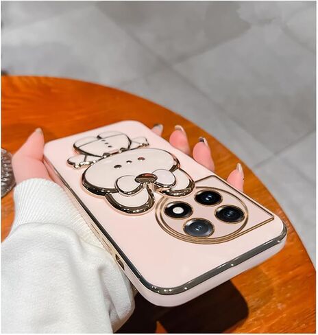 for Oneplus 12R Case Cute Hidden Rabbit Mirror Stand,Oneplus 12R Phone Case Kawaii Cartoon Plating Glitter Soft Silione Bumper Folding Bracket Girly Cover for One Plus 12 R for Girls Women Pink in Saudi Arabia