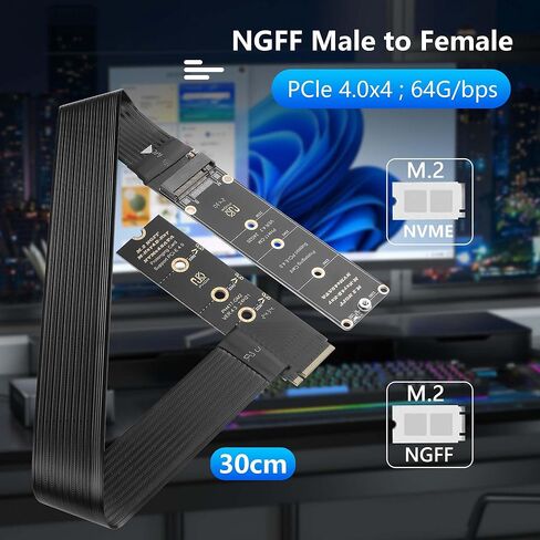 GINTOOYUN NGFF M.2 M-Key NVME Extension 40 CM PCIe 3.0/4.0 M.2 NVME/NGFF SSD Ribbon Flex Cable for Mainboard SSD 2230/2242/2260/2280 (Straight Out) in Kuwait