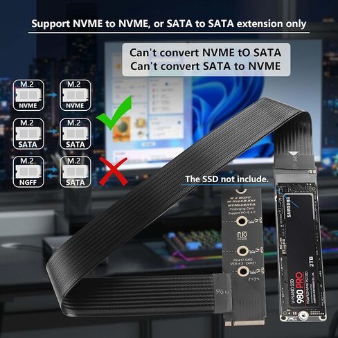 GINTOOYUN NGFF M.2 M-Key NVME Extension 40 CM PCIe 3.0/4.0 M.2 NVME/NGFF SSD Ribbon Flex Cable for Mainboard SSD 2230/2242/2260/2280 (Straight Out) in Kuwait
