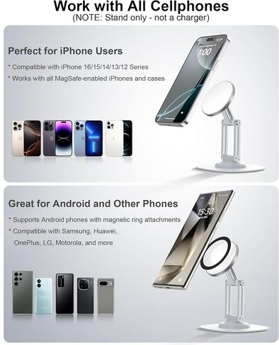 حامل الهاتف المغناطيسي ، متوافق مع Magsafe iPhone Stand للمكتب ، قابلة للتعديل مع قاعدة معدنية دوارة قابلة للتعديل مع 360 درجة ، حامل هاتف محمول قابل للطي ، لجهاز iPhone 16 15 14 13 Pro Max & Magsafe in Kuwait