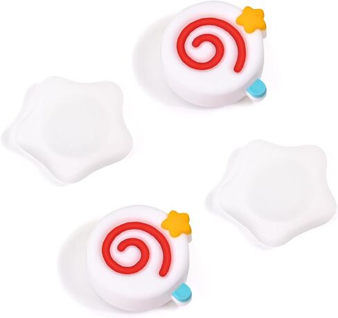 Dlseego Thumb Grips Caps Design for Switch/Switch OLED/Switch Lite Console ، سيليكون ناعم Joycon التناظرية تحكم واقية مضاد للانزلاق 4pcs الزر فرح Con Coystick Caps Stars - Pink White in Kuwait