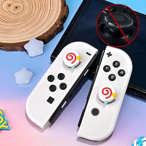 Dlseego Thumb Grips Caps Design for Switch/Switch OLED/Switch Lite Console ، سيليكون ناعم Joycon التناظرية تحكم واقية مضاد للانزلاق 4pcs الزر فرح Con Coystick Caps Stars - Pink White in Kuwait