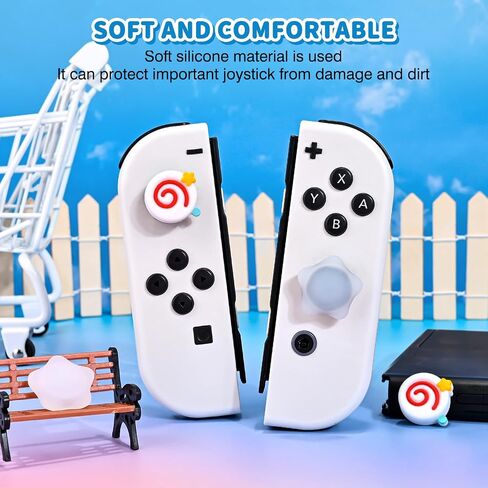 Dlseego Thumb Grips Caps Design for Switch/Switch OLED/Switch Lite Console ، سيليكون ناعم Joycon التناظرية تحكم واقية مضاد للانزلاق 4pcs الزر فرح Con Coystick Caps Stars - Pink White in Kuwait
