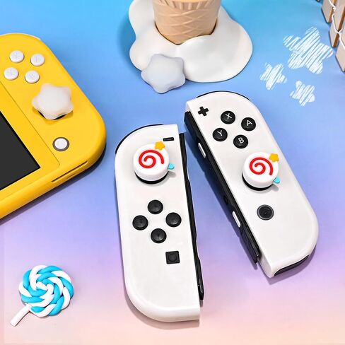 Dlseego Thumb Grips Caps Design for Switch/Switch OLED/Switch Lite Console ، سيليكون ناعم Joycon التناظرية تحكم واقية مضاد للانزلاق 4pcs الزر فرح Con Coystick Caps Stars - Pink White in Kuwait
