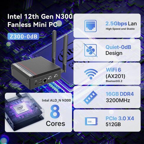 MINIX Z100-0dB Fanless Mini PC, Intel 12th Gen N100, 16GB DDR4/512GB PCIe 3.0 X4 SSD/4K Dual Display/2.5G LAN/Windows 11 Pro/Auto Power On/for Home/Office/Industrial and Commercial. in Saudi Arabia