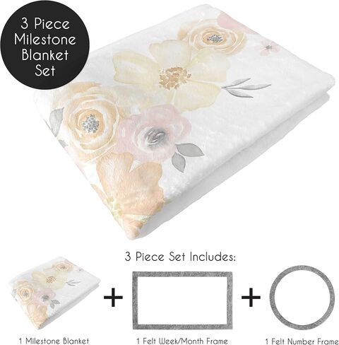 Sweet Jojo Designs Lavender Purple Boho Shabby Chic Floral Girl Baby Milestone Blanket Newborn Monthly First Year Photo Growth Chart Infant Memory Gift Set Violet Ivory Bohemian Vintage Watercolor in Saudi Arabia