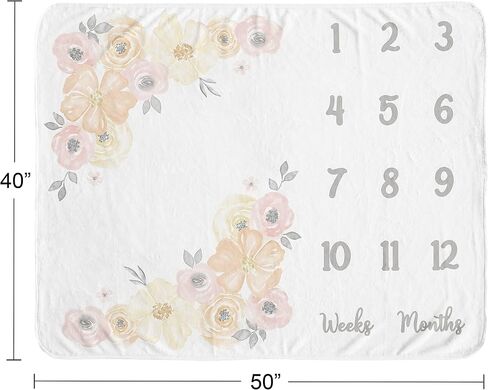 Sweet Jojo Designs Lavender Purple Boho Shabby Chic Floral Girl Baby Milestone Blanket Newborn Monthly First Year Photo Growth Chart Infant Memory Gift Set Violet Ivory Bohemian Vintage Watercolor in Saudi Arabia