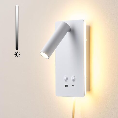 MOLUOLA LED Wall Lamp Wall Mounted Reading Lights Set of 2, Adjustable Headboard Plug in Wall Sconce with USB C+A Ports, Headboard Bedside Lamp with 9W+3W Night Light 3000K (Black) in Saudi Arabia