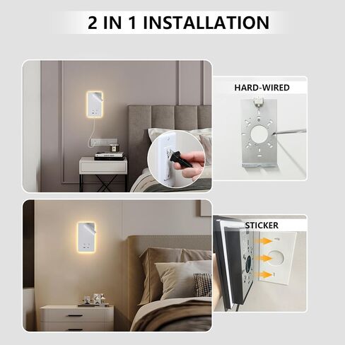 MOLUOLA LED Wall Lamp Wall Mounted Reading Lights Set of 2, Adjustable Headboard Plug in Wall Sconce with USB C+A Ports, Headboard Bedside Lamp with 9W+3W Night Light 3000K (Black) in Saudi Arabia