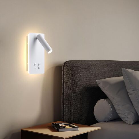 MOLUOLA LED Wall Lamp Wall Mounted Reading Lights Set of 2, Adjustable Headboard Plug in Wall Sconce with USB C+A Ports, Headboard Bedside Lamp with 9W+3W Night Light 3000K (Black) in Saudi Arabia