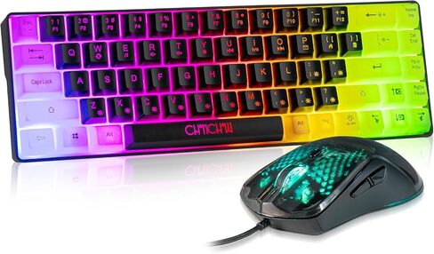 CHONCHOW 60% Gaming Keyboard and Mouse Combo, 68 Keys Wired LED RGB Backlit Black Gaming Keyboard and RGB Backlit Gaming Mouse, Small Light up Keyboard for PC Laptop Xbox PS4 Gamers and Work-Black in Saudi Arabia