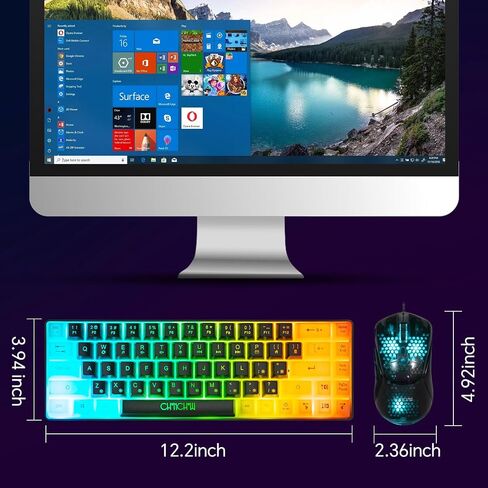 CHONCHOW 60% Gaming Keyboard and Mouse Combo, 68 Keys Wired LED RGB Backlit Black Gaming Keyboard and RGB Backlit Gaming Mouse, Small Light up Keyboard for PC Laptop Xbox PS4 Gamers and Work-Black in Saudi Arabia