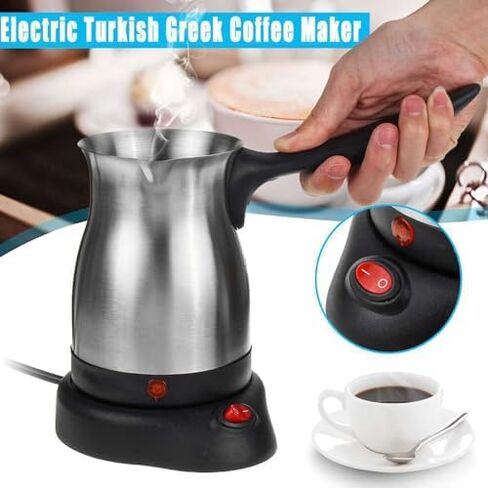 Turkish Coffee Pot, Stainless Steel Arabic, Greek & Turkish Electric Coffee Maker Machine Pot, 600ml Coffee Tea Warmer Kettle with Removable Anti Scald Handle Cordless Base for Home & Travel in Saudi Arabia