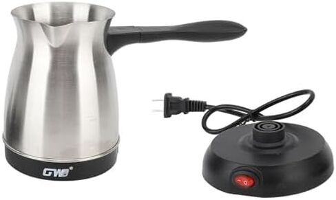Turkish Coffee Pot, Stainless Steel Arabic, Greek & Turkish Electric Coffee Maker Machine Pot, 600ml Coffee Tea Warmer Kettle with Removable Anti Scald Handle Cordless Base for Home & Travel in Saudi Arabia