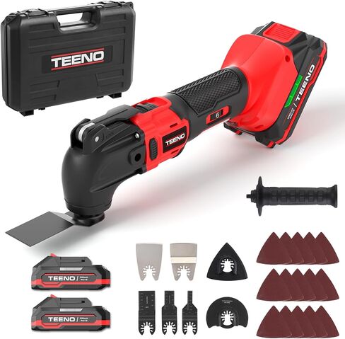 TEENO Cordless Oscillating Tool, 20V Oscillating Multi Tool with 6-Speed Brushless Motor, 4° Oscillating Angle, LED Light,Battery Powered Oscillating Multitool for Cutting Wood/Nail/Sanding/Scraping in Saudi Arabia