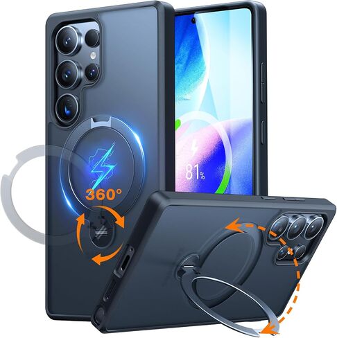 TORRAS 360°Spin Magnetic Stand for Samsung Galaxy S24 Ultra Case, Compatible with Magsafe, Military Grade Shockproof Slim Protective S24 Ultra Case with Kickstand & Ring Holder, Ostand Spin, Black in Saudi Arabia
