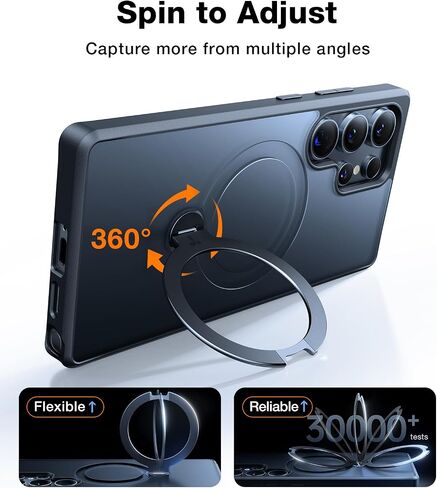 TORRAS 360°Spin Magnetic Stand for Samsung Galaxy S24 Ultra Case, Compatible with Magsafe, Military Grade Shockproof Slim Protective S24 Ultra Case with Kickstand & Ring Holder, Ostand Spin, Black in Saudi Arabia