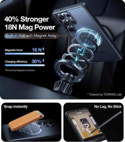 TORRAS 360°Spin Magnetic Stand for Samsung Galaxy S24 Ultra Case, Compatible with Magsafe, Military Grade Shockproof Slim Protective S24 Ultra Case with Kickstand & Ring Holder, Ostand Spin, Black in Saudi Arabia