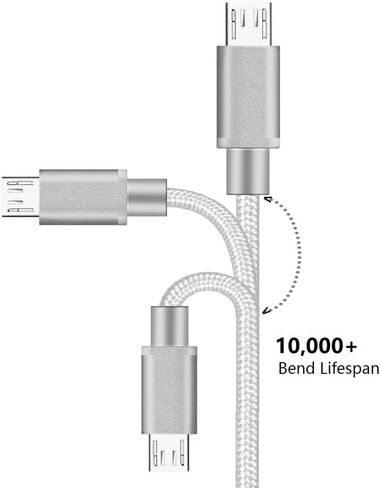 كابل شحن شاحن وحدة التحكم PS4، 2 حزمة كابل Micro USB 2.0 بطول إضافي 10 أقدام، سلك مضفر من النايلون، لجهاز PS4، PS4 Slim/Pro، وحدة تحكم Xbox One S/X، لجهاز Kindle in Kuwait