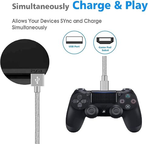 كابل شحن شاحن وحدة التحكم PS4، 2 حزمة كابل Micro USB 2.0 بطول إضافي 10 أقدام، سلك مضفر من النايلون، لجهاز PS4، PS4 Slim/Pro، وحدة تحكم Xbox One S/X، لجهاز Kindle in Kuwait