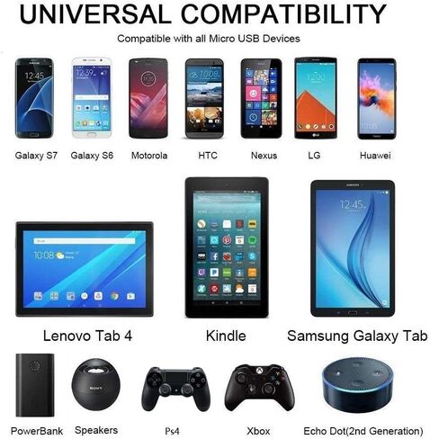 كابل شحن شاحن وحدة التحكم PS4، 2 حزمة كابل Micro USB 2.0 بطول إضافي 10 أقدام، سلك مضفر من النايلون، لجهاز PS4، PS4 Slim/Pro، وحدة تحكم Xbox One S/X، لجهاز Kindle in Kuwait