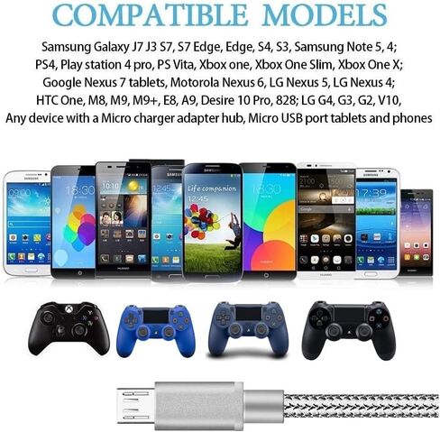 كابل شحن شاحن وحدة التحكم PS4، 2 حزمة كابل Micro USB 2.0 بطول إضافي 10 أقدام، سلك مضفر من النايلون، لجهاز PS4، PS4 Slim/Pro، وحدة تحكم Xbox One S/X، لجهاز Kindle in Kuwait