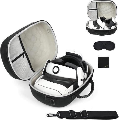 حقيبة حمل صلبة لجهاز Meta Quest 3S/3، سماعة رأس VR وأجهزة تحكم تعمل باللمس، حافظة واقية مقاومة للصدمات متوافقة مع حزام Quest 3/3S Elite والملحقات الأخرى، حقيبة حمل للسفر فقط (أسود) in Kuwait