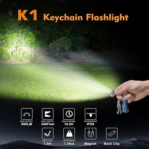 VTIGER K1 Keychain Flashlights, 800 Lumens Portable Flat Little Light,USB Rechargeable Mini Pocket EDC Flashlight with Clip,Compact LED Keyring Lights with Magnet for Everyday Carry,Camping,Emergency in Saudi Arabia
