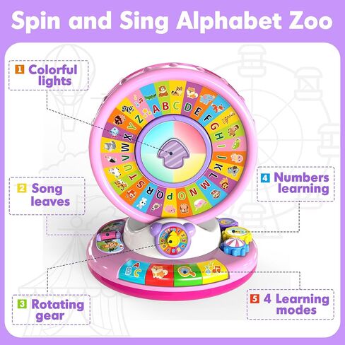 Learning Toy for Kids 1 2 3 Year Old Boys Girls, Spin and Sing Alphabet Zoo with Sounds, Interactive Educational Toys for Toddler 2-3, First Christmas 1st Birthday Gifts Toy in Saudi Arabia
