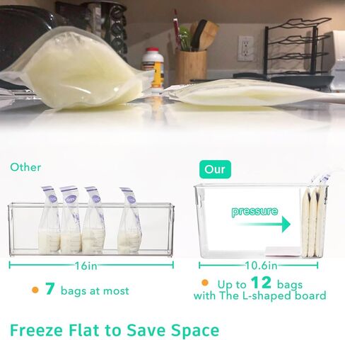 حاوية تخزين حليب الثدي مع فواصل على شكل حرف L لتسوية أكياس حليب الثدي الدائمة في الصناديق المنظمة لتوفير مساحة الثلاجة | 2 حاوية مع 4 ألواح فصل قابلة للإزالة - أخضر in Kuwait