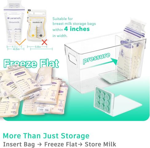 حاوية تخزين حليب الثدي مع فواصل على شكل حرف L لتسوية أكياس حليب الثدي الدائمة في الصناديق المنظمة لتوفير مساحة الثلاجة | 2 حاوية مع 4 ألواح فصل قابلة للإزالة - أخضر in Kuwait